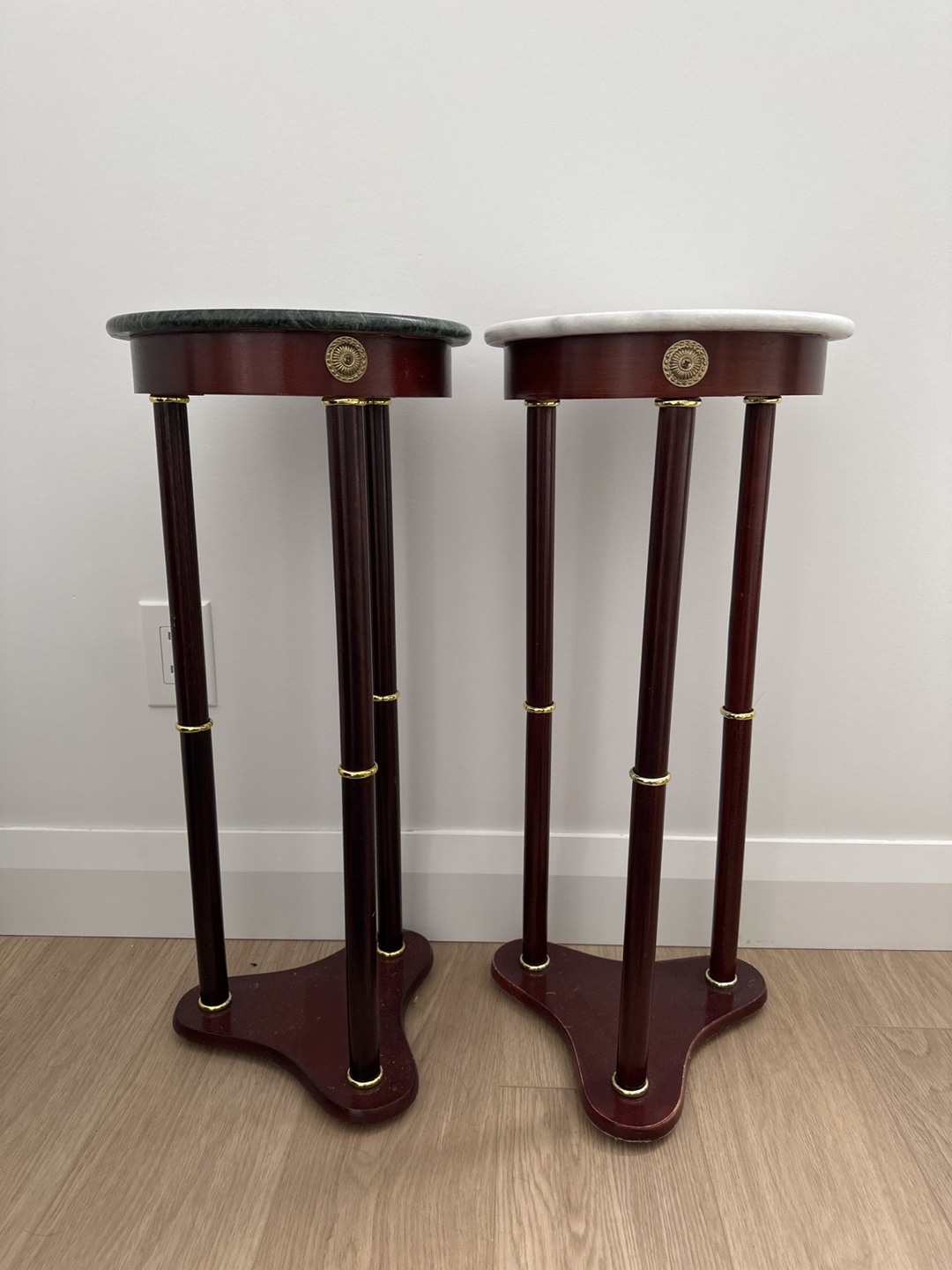 Pair of Marble Top Pedestal Tables