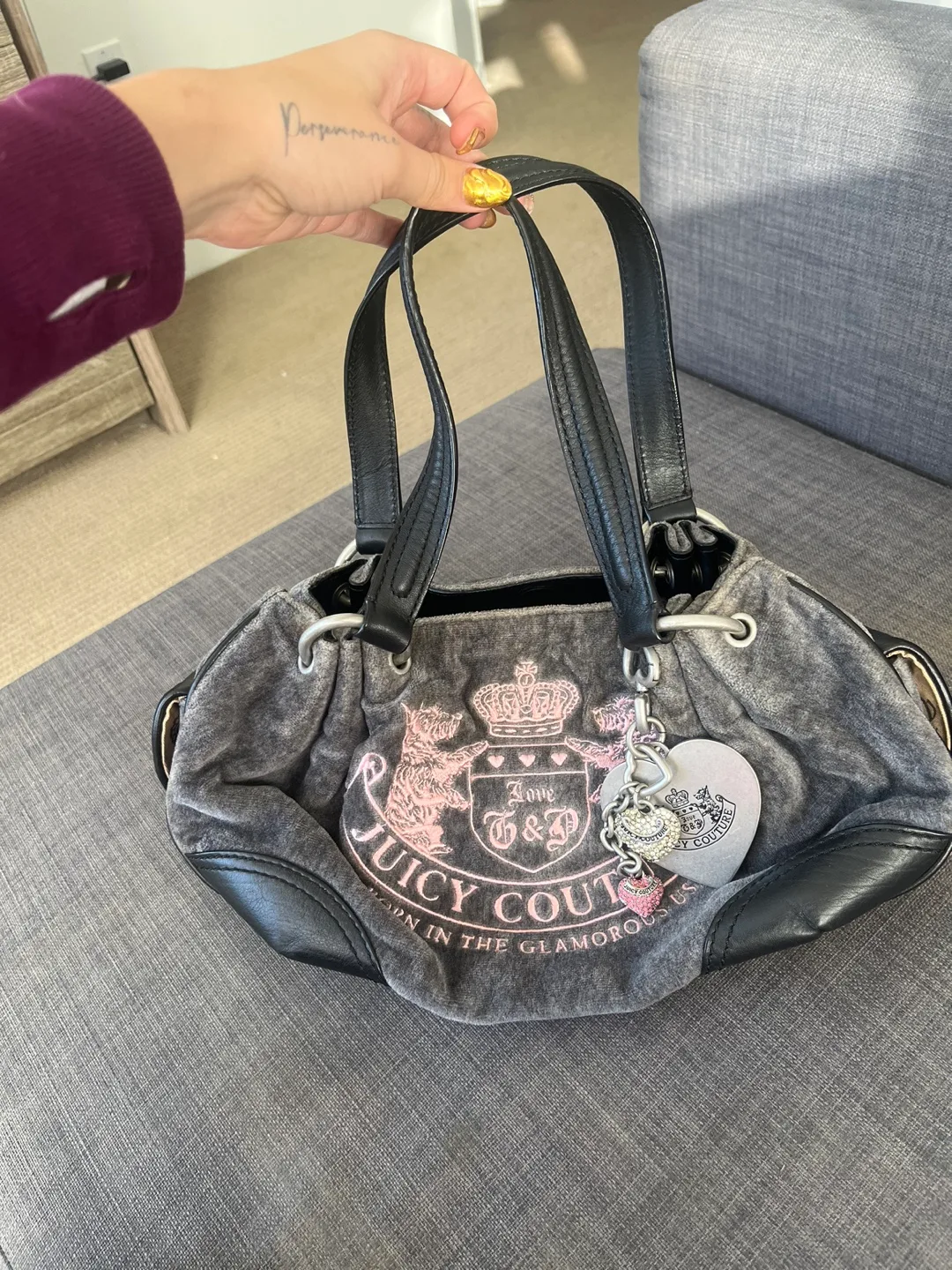Juicy Couture Grey Velvet Handbag thumbnail