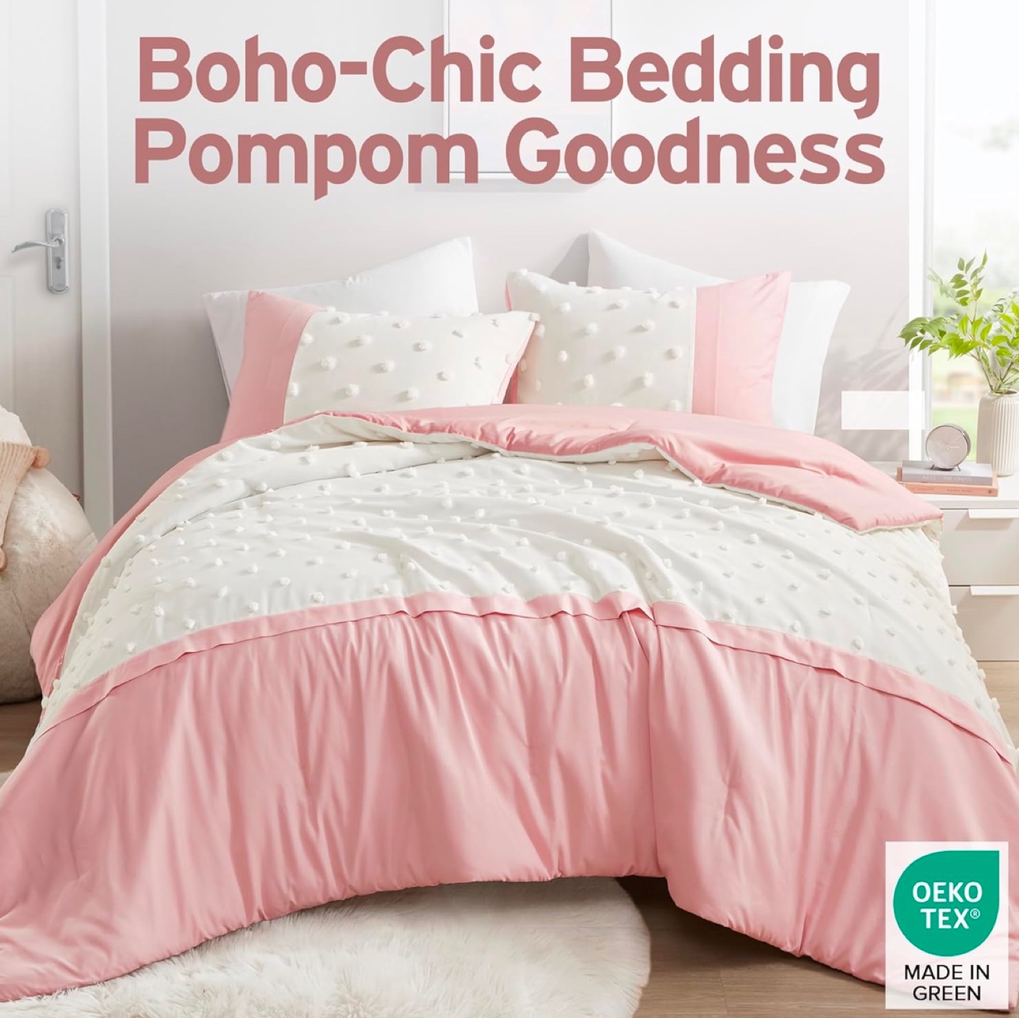 Full/Queen Boho-Chic Pompom Comforter Set - photo 2