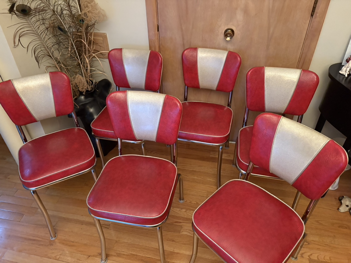 Set of 6 Vintage Red & White Diner Chairs - photo 3
