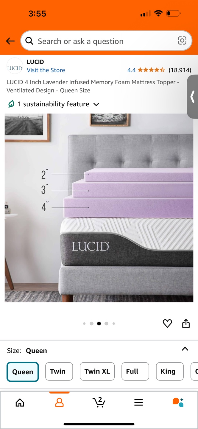 LUCID 4 Inch Queen Memory Foam Mattress Topper