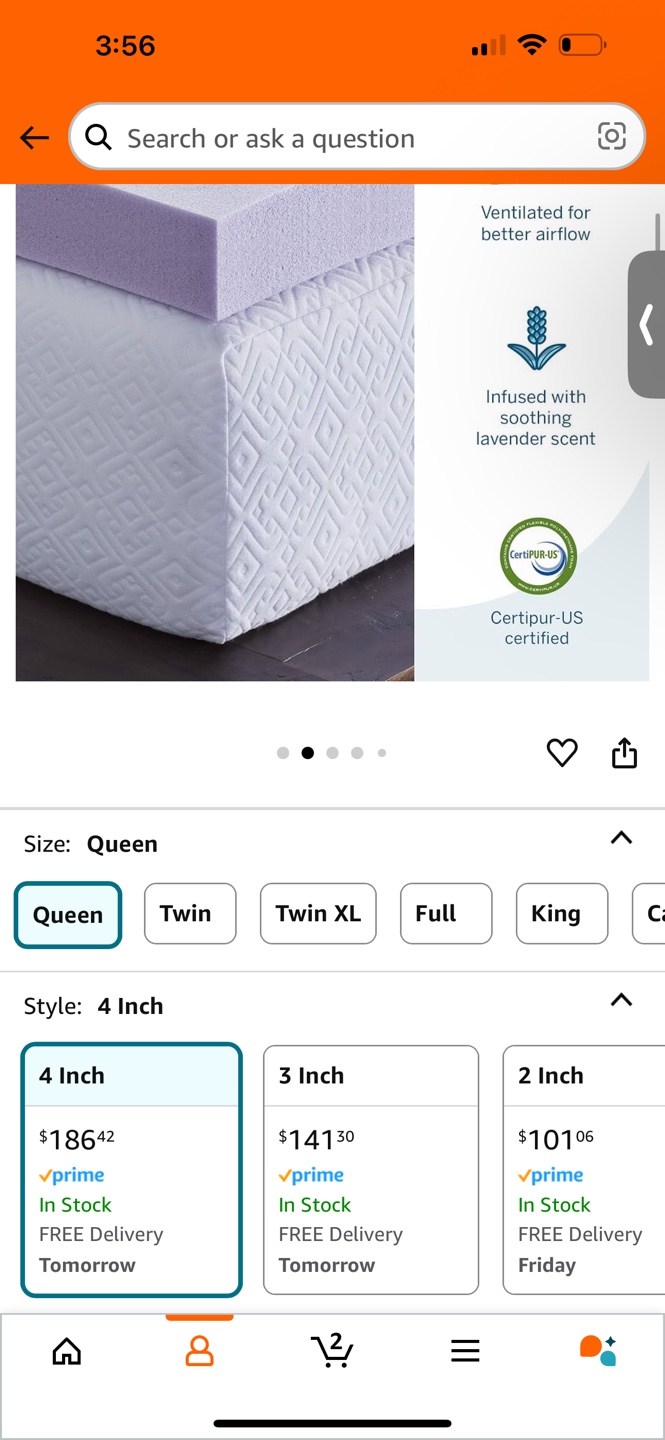 LUCID 4 Inch Queen Memory Foam Mattress Topper - photo 2