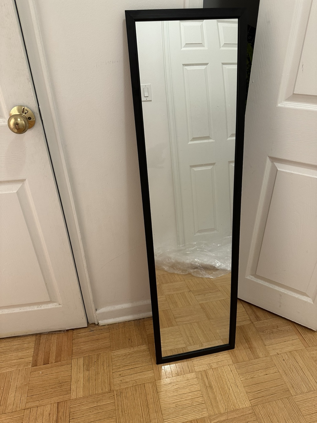 Full-length mirror with black frame