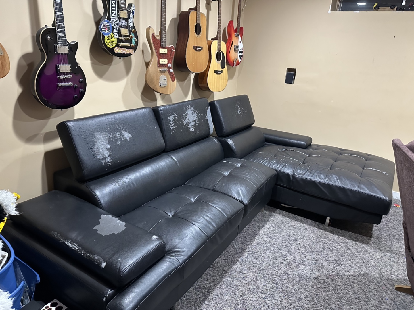 Black Leather Sectional Sofa FREE