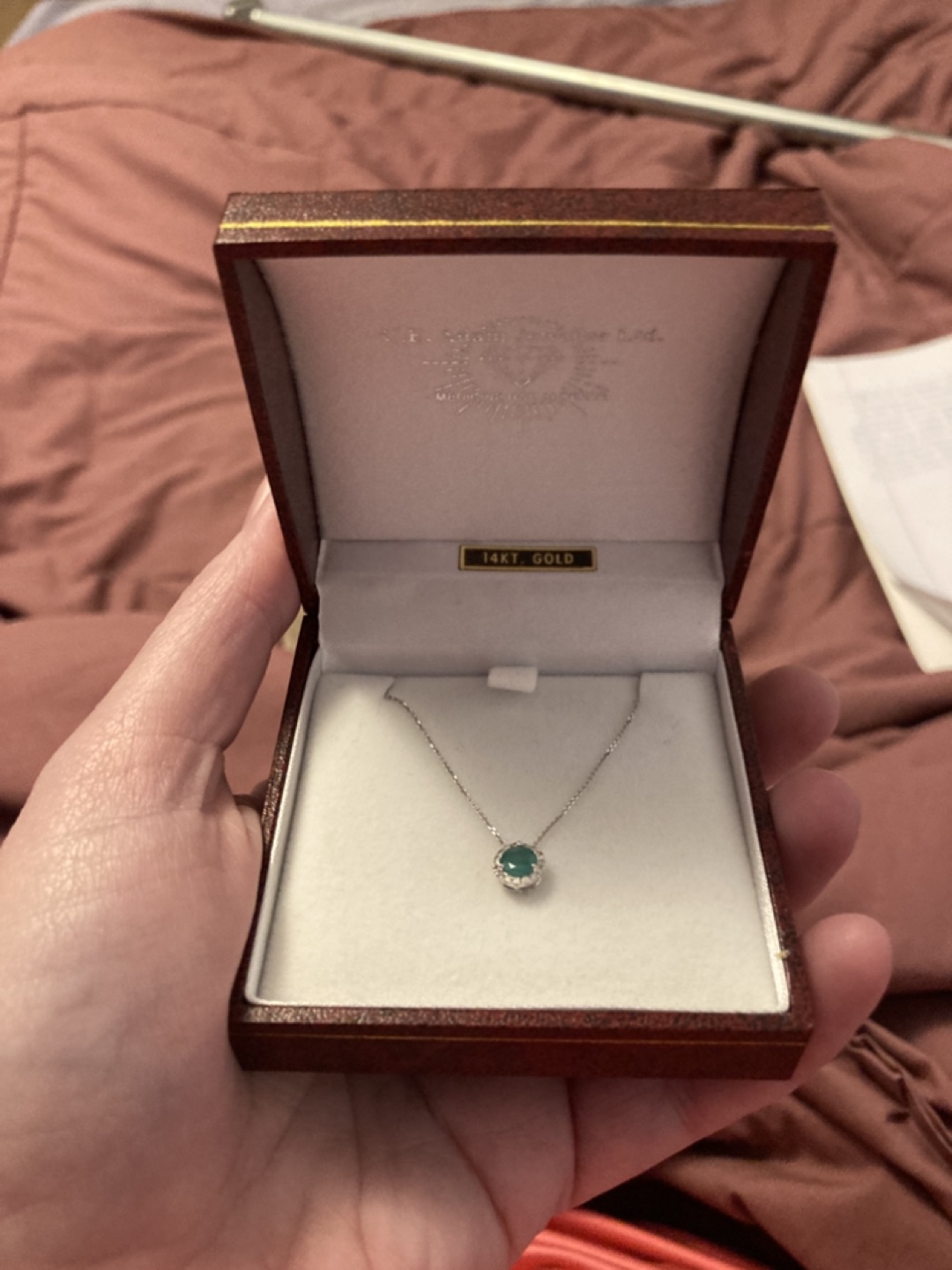 14kt Gold Emerald Necklace with diamonds