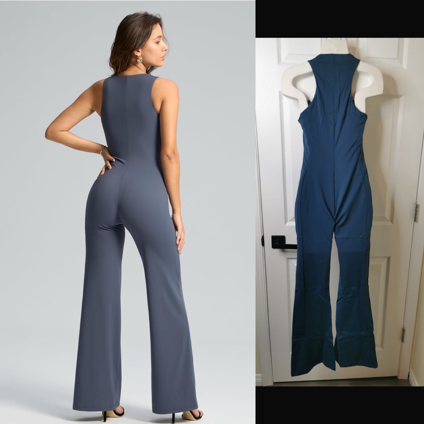 NEW! Vilanva Flare Dressy/Active Dusty Blue Square Neck Jumpsuit - photo 2