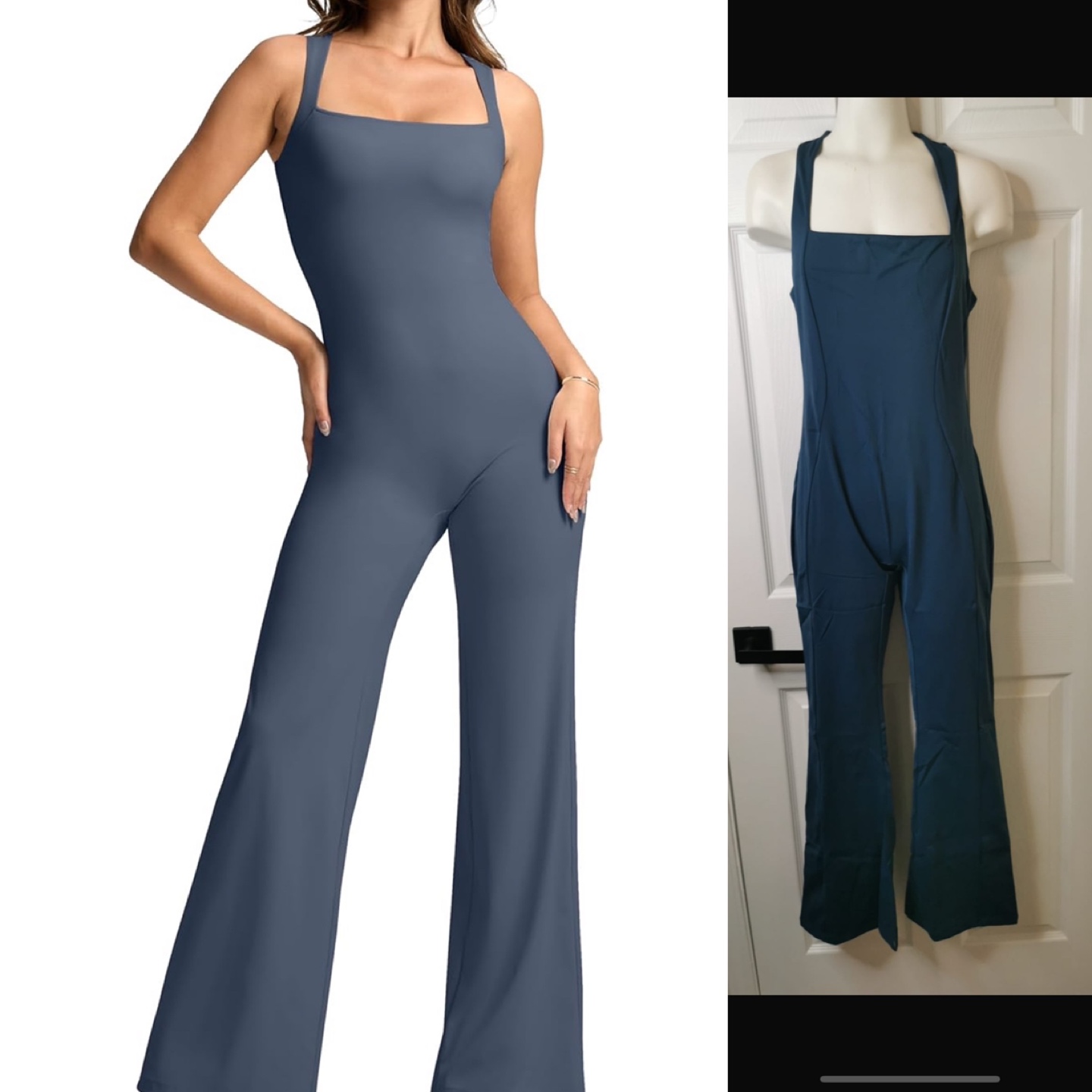 NEW! Vilanva Flare Dressy/Active Dusty Blue Square Neck Jumpsuit