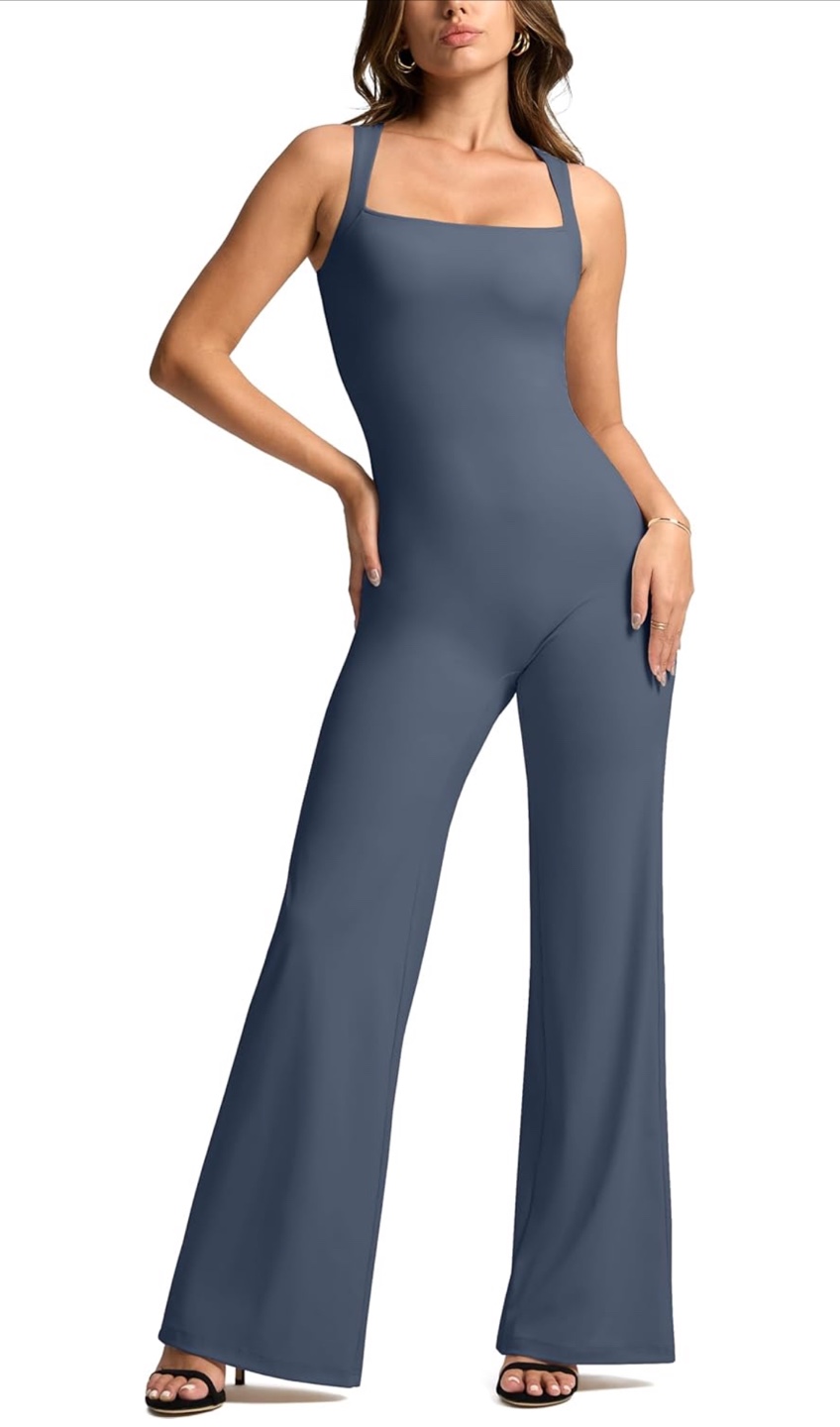 NEW! Vilanva Flare Dressy/Active Dusty Blue Square Neck Jumpsuit - photo 3