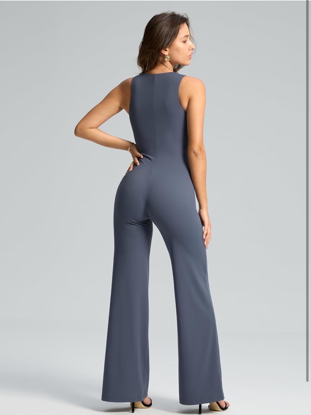 NEW! Vilanva Flare Dressy/Active Dusty Blue Square Neck Jumpsuit - photo 5