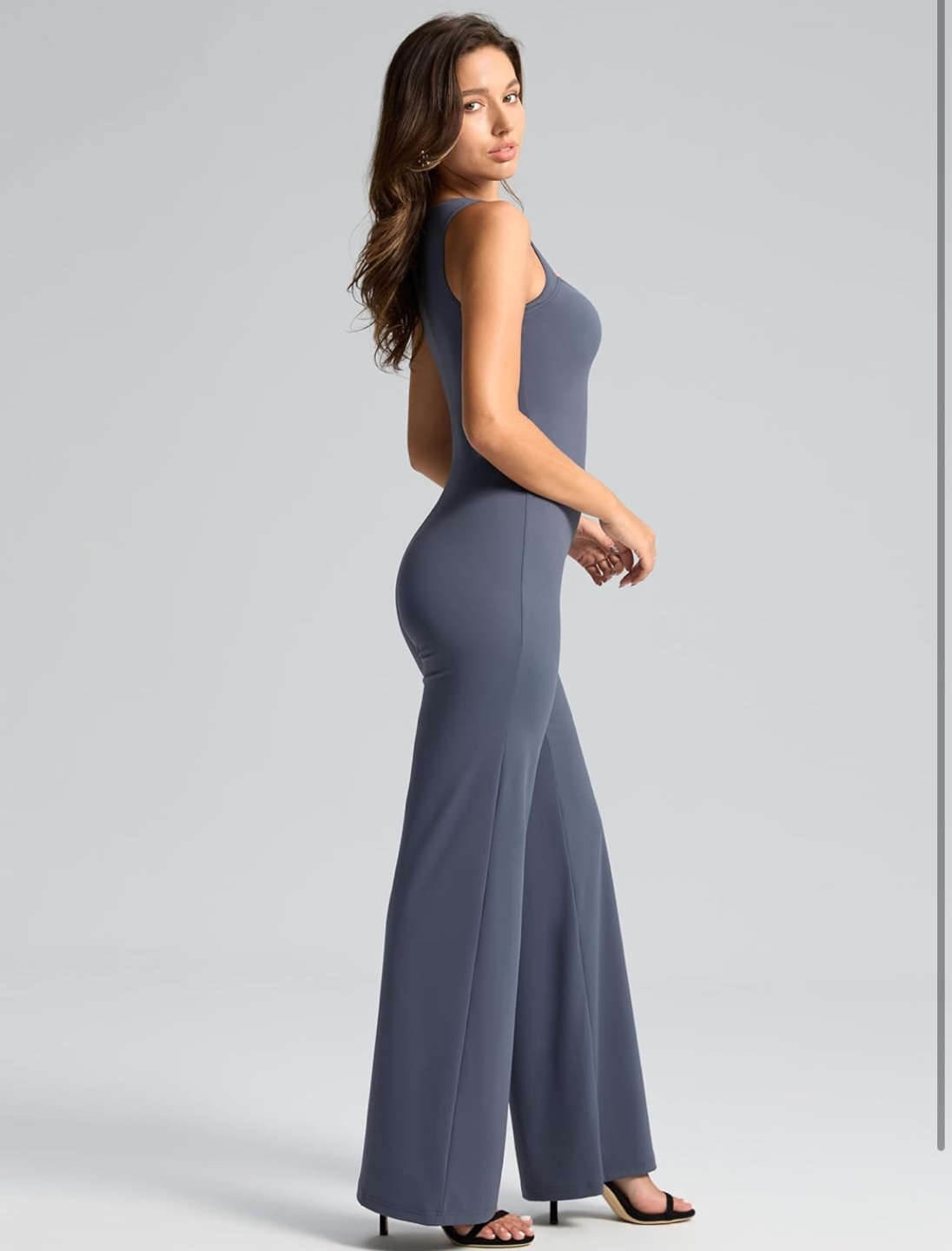 NEW! Vilanva Flare Dressy/Active Dusty Blue Square Neck Jumpsuit - photo 4