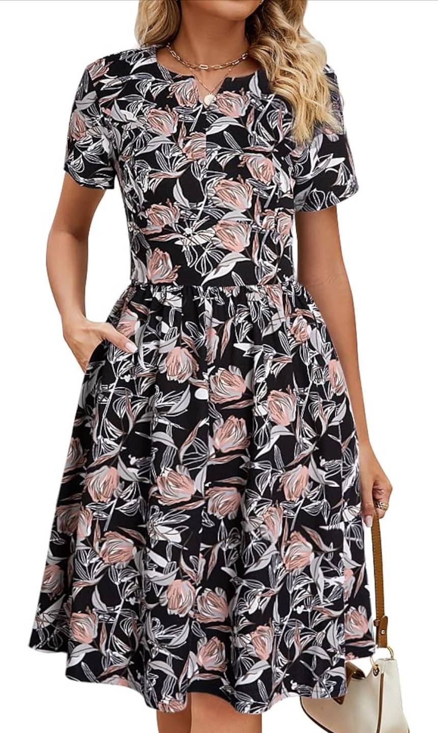 NEW! YATHON Flared Swing A-Line Floral Print Casual Midi Dress