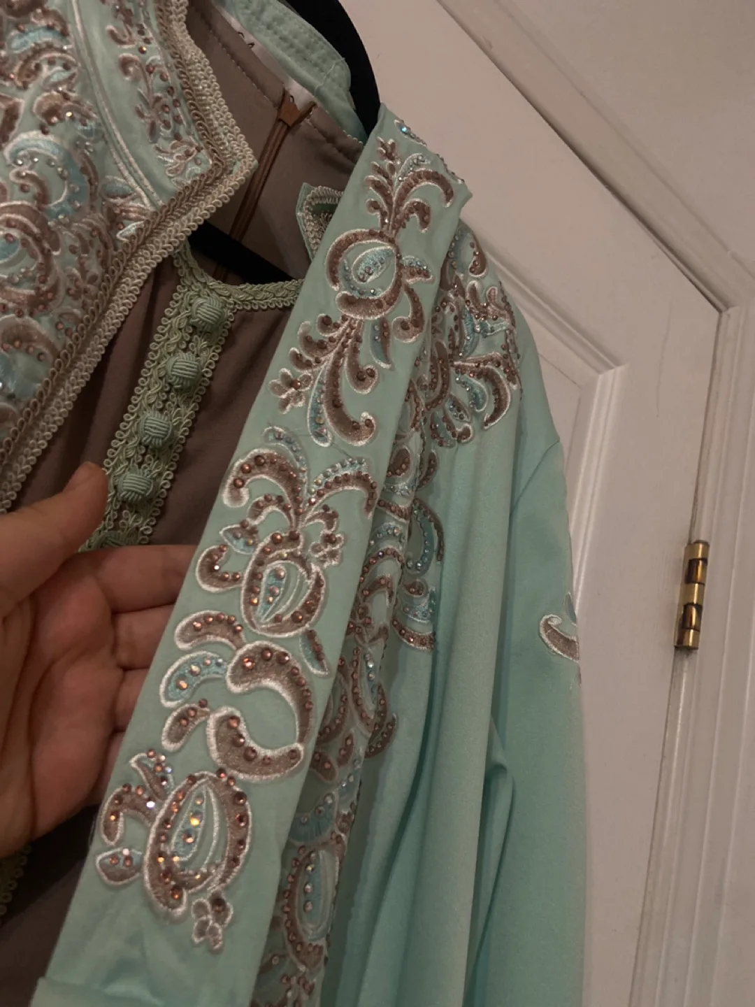 Mint Green Kaftan with Embroidered Detail image indicator(4)