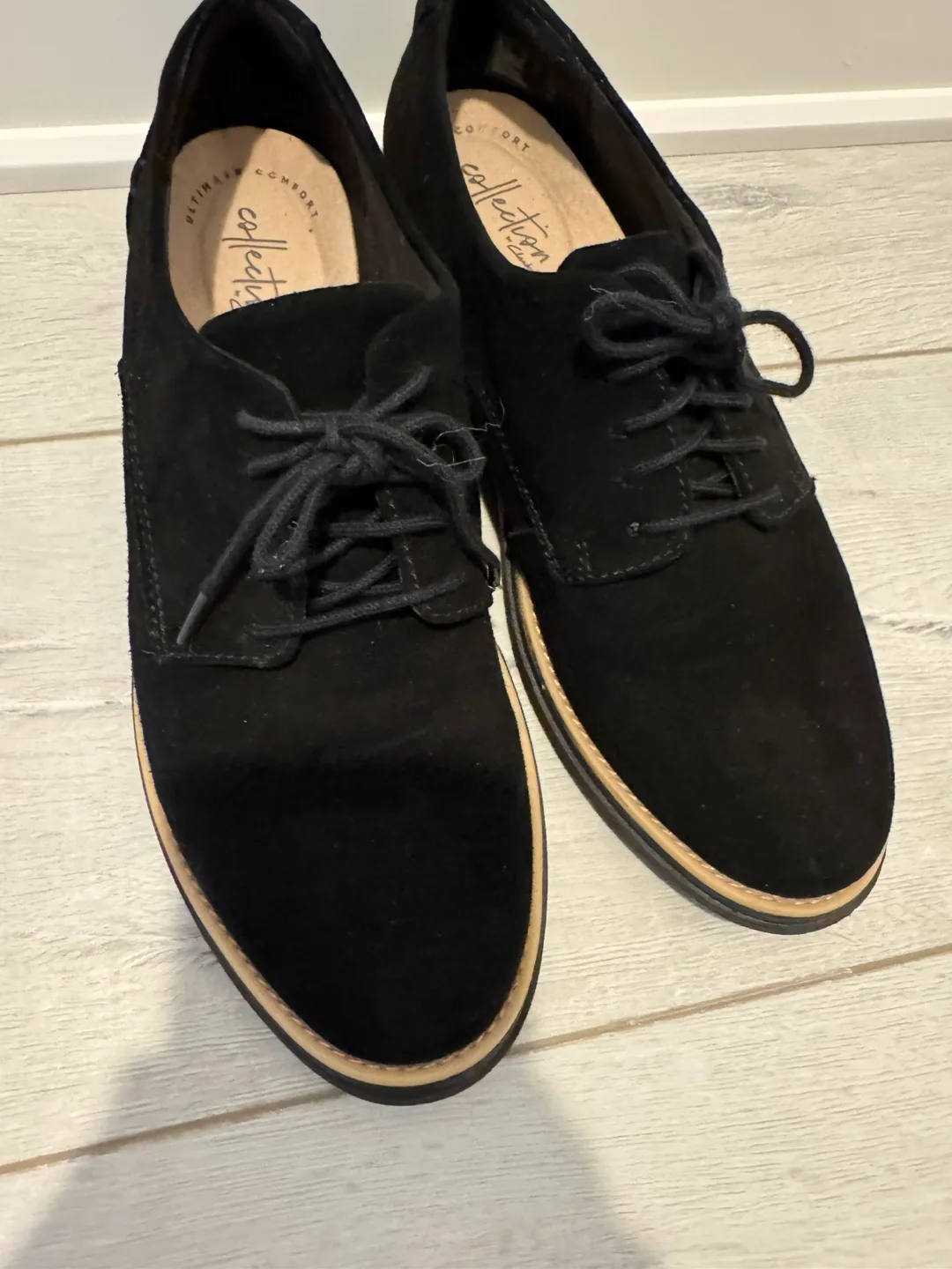 Clark’s Black Suede Platform Oxfords image indicator(2)