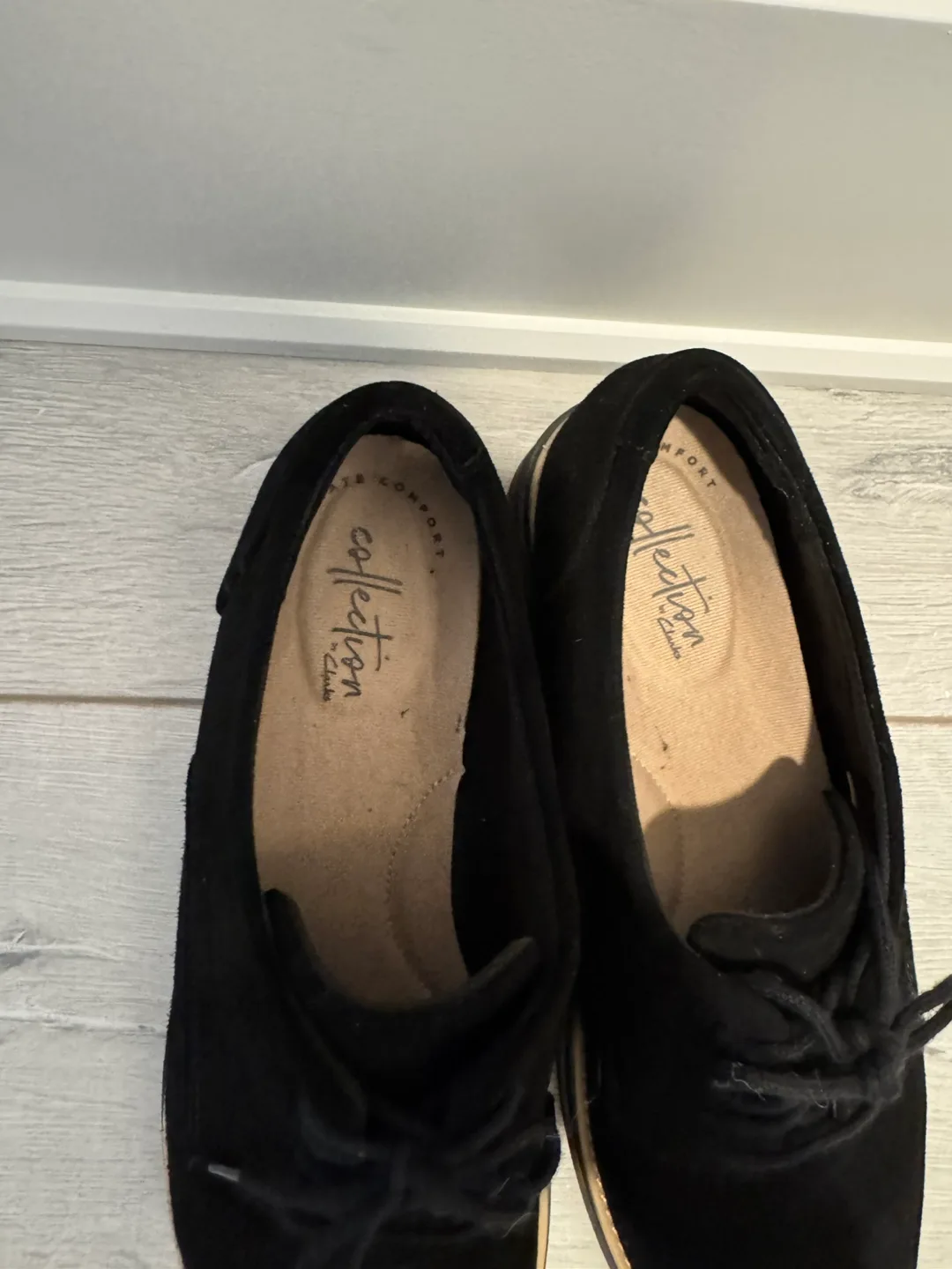 Clark’s Black Suede Platform Oxfords image indicator(3)