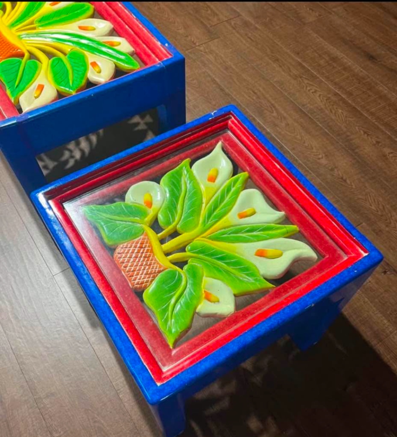 Set of 2 Hand Painted Mexican End Tables - photo 2