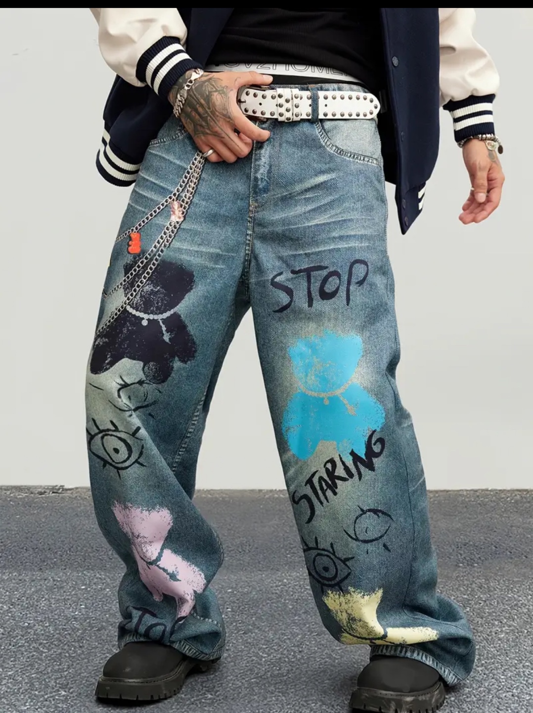 Graphic men Denim baggy  Jeans