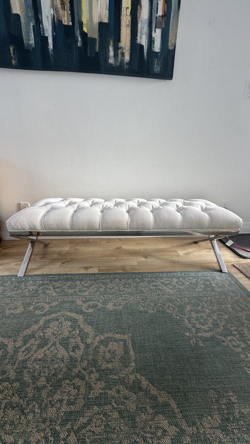 White Upholstered Bench with Chrome Legs - photo 2
