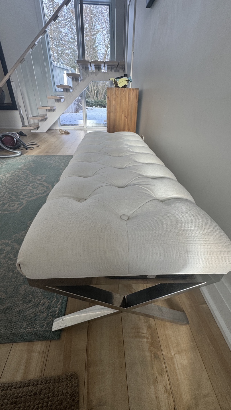 White Upholstered Bench with Chrome Legs - photo 3