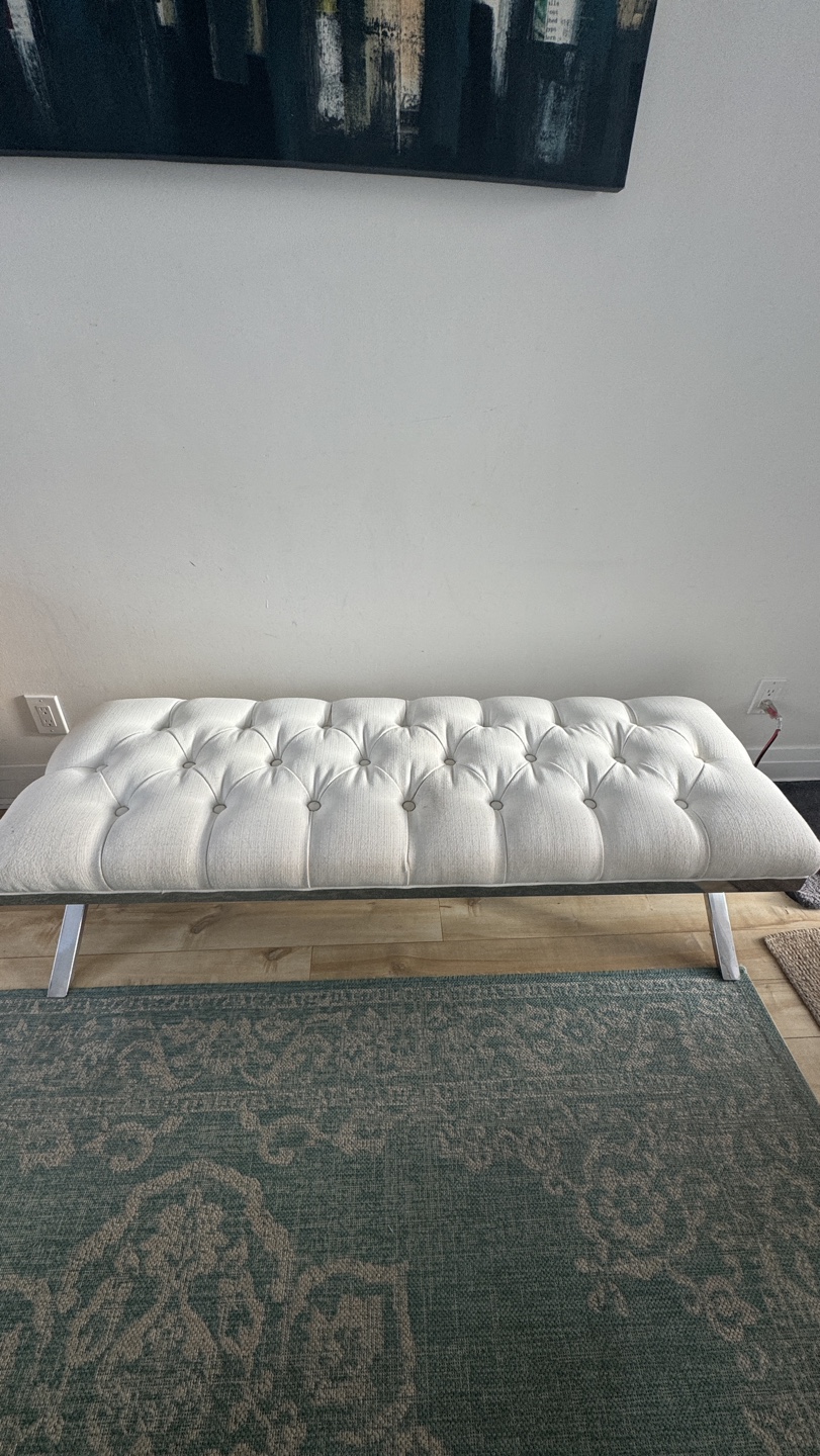 White Upholstered Bench with Chrome Legs