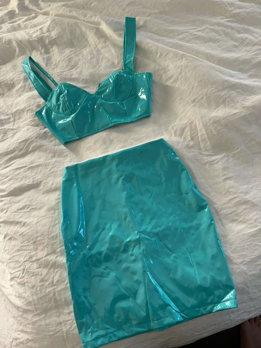 Turquoise 2 Piece High Waist Mini Skirt thumbnail