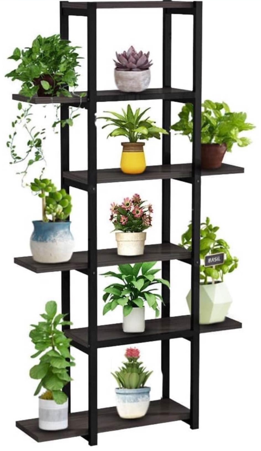 Black Metal and Wood Bookshelf/Plant Stand - photo 2