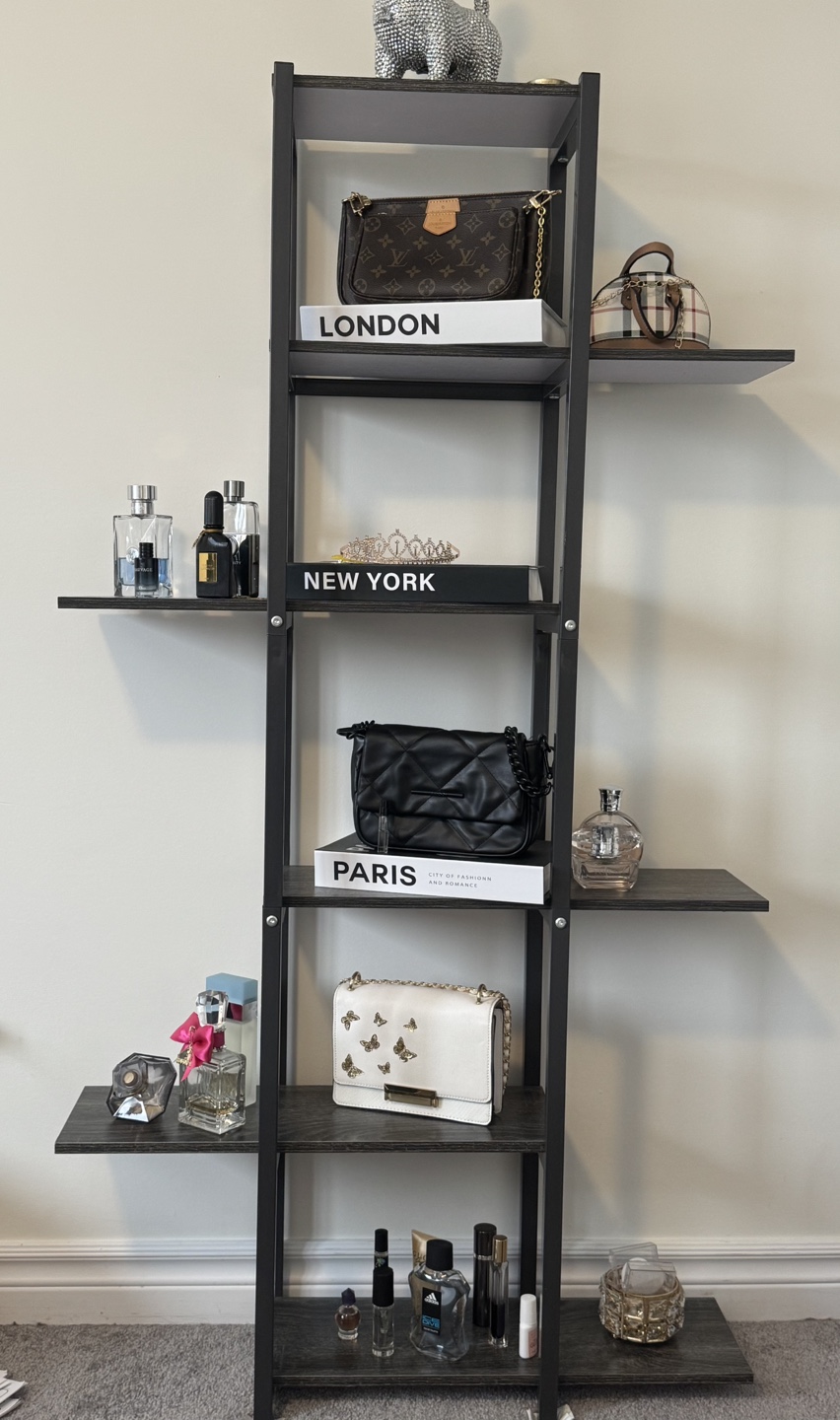 Black Metal and Wood Bookshelf/Plant Stand
