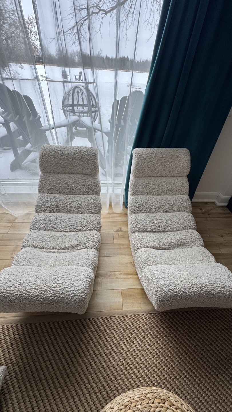 Two White Reclining Chairs