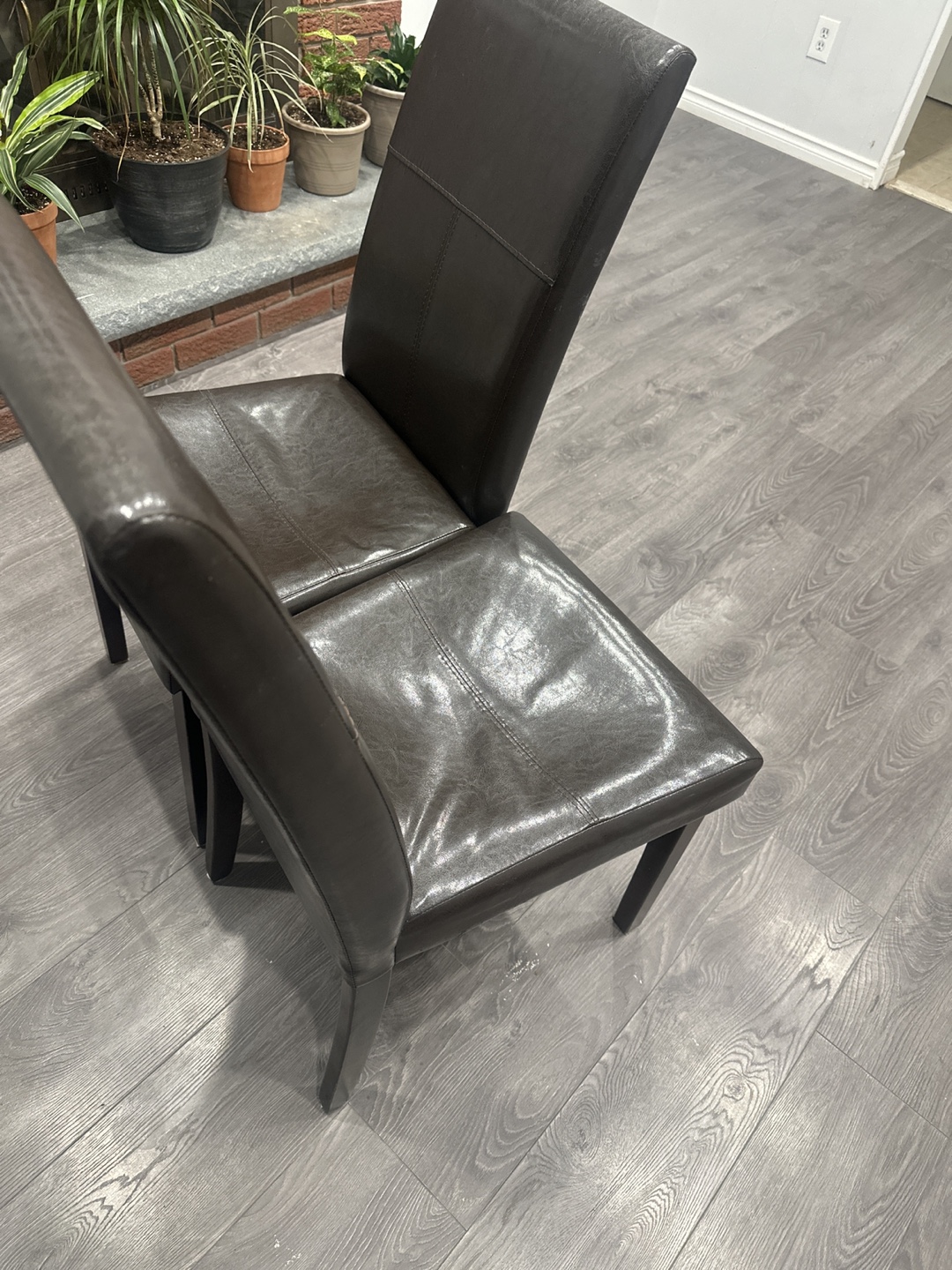 Two Brown Leather Dining Chairs - photo 4