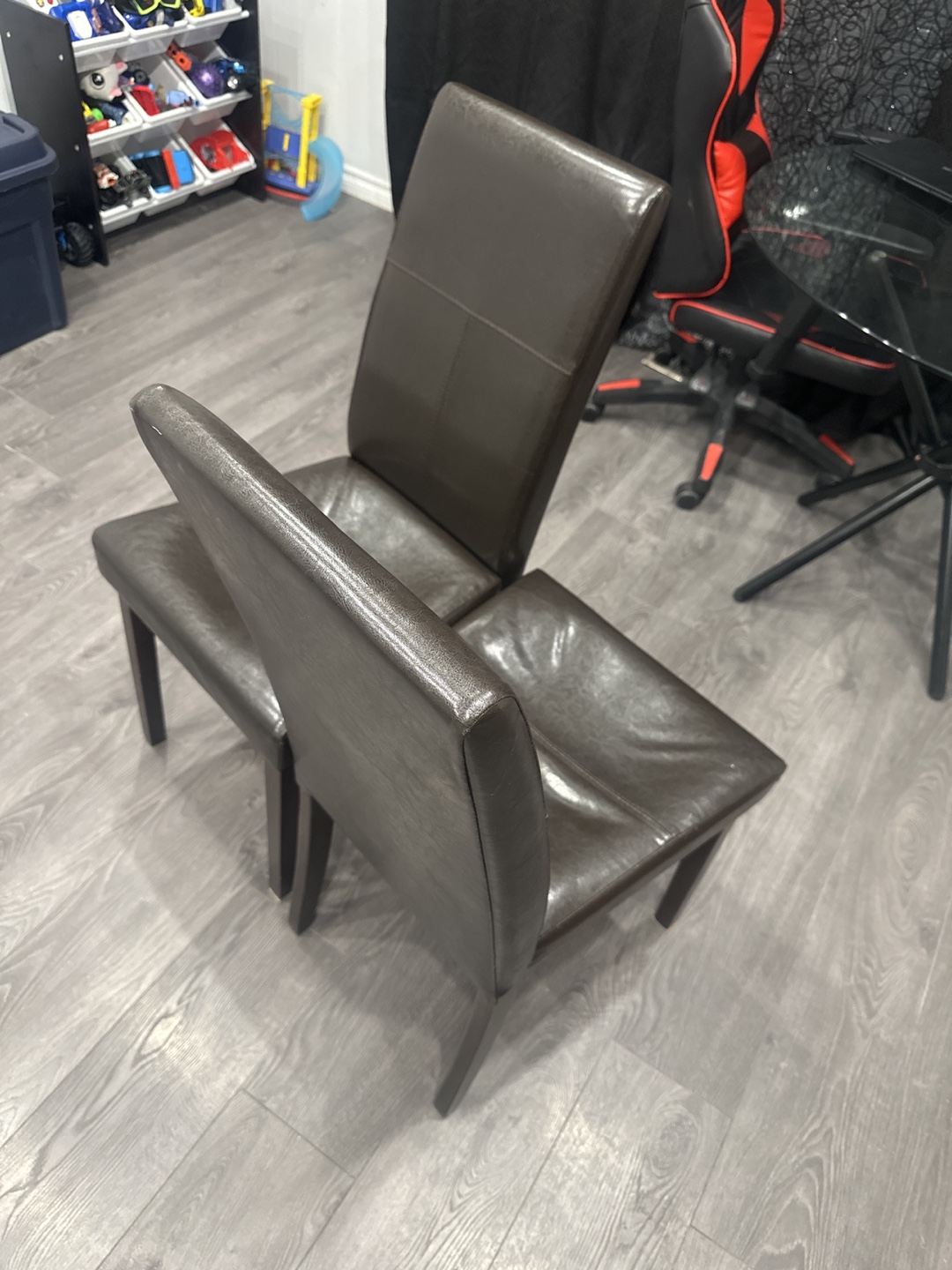 Two Brown Leather Dining Chairs