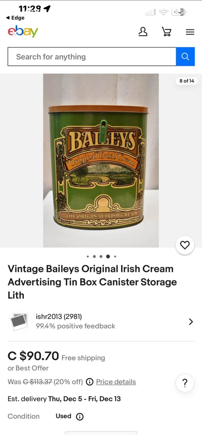 Vintage Baileys Original Irish Cream Tin Canister image indicator(4)
