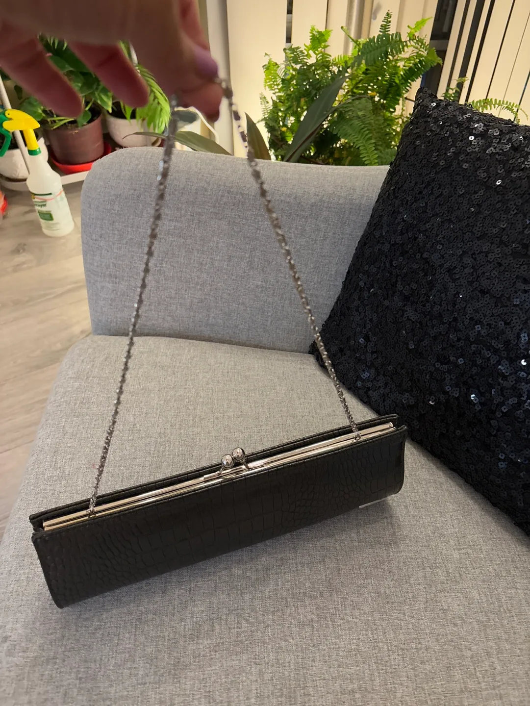 #thrifty picks Black Crocodile Embossed Clutch image indicator(3)