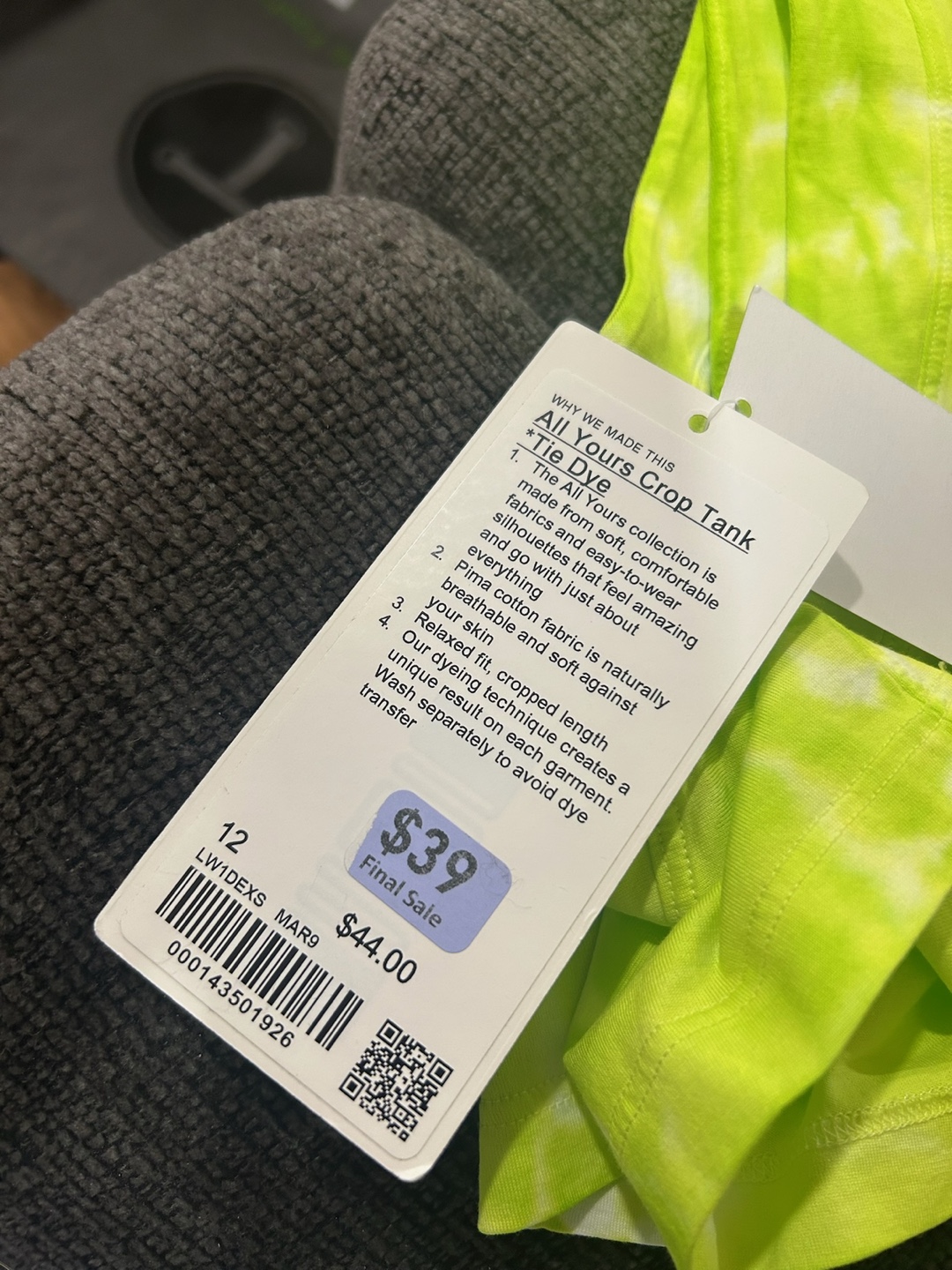 Lululemon All Yours Crop Tank Tie Dye Size 12 NWT - photo 5