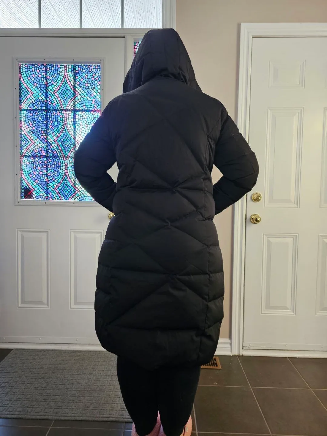 Women's Long Black Puffer Jacket with Hood image indicator(2)