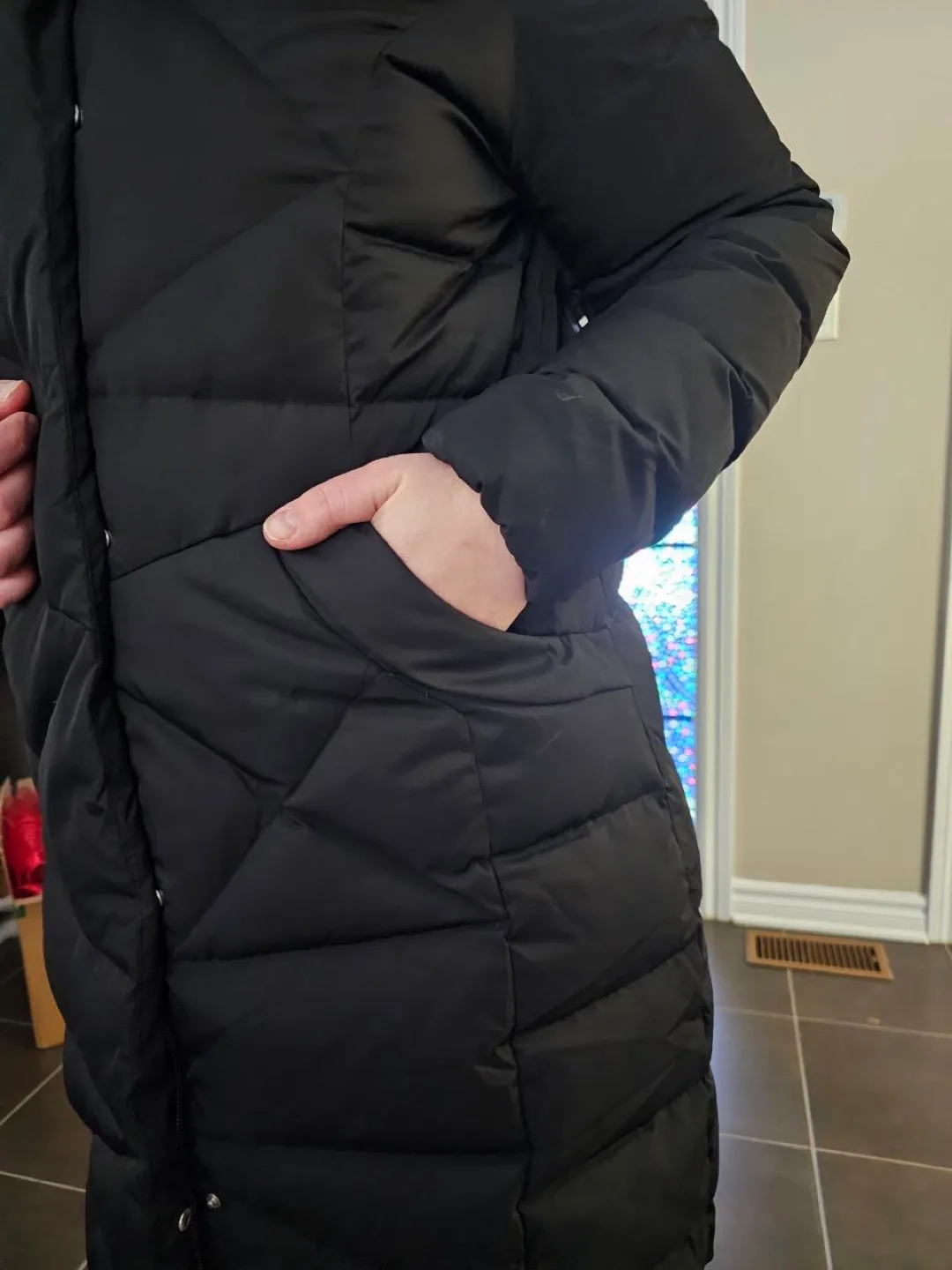 Women's Long Black Puffer Jacket with Hood image indicator(3)