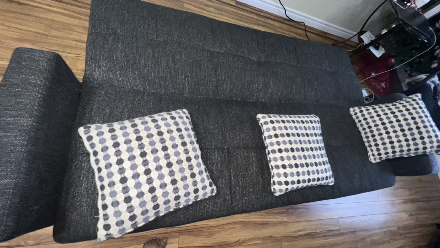Dark Grey Futon Sofa Bed with Pillows - photo 3