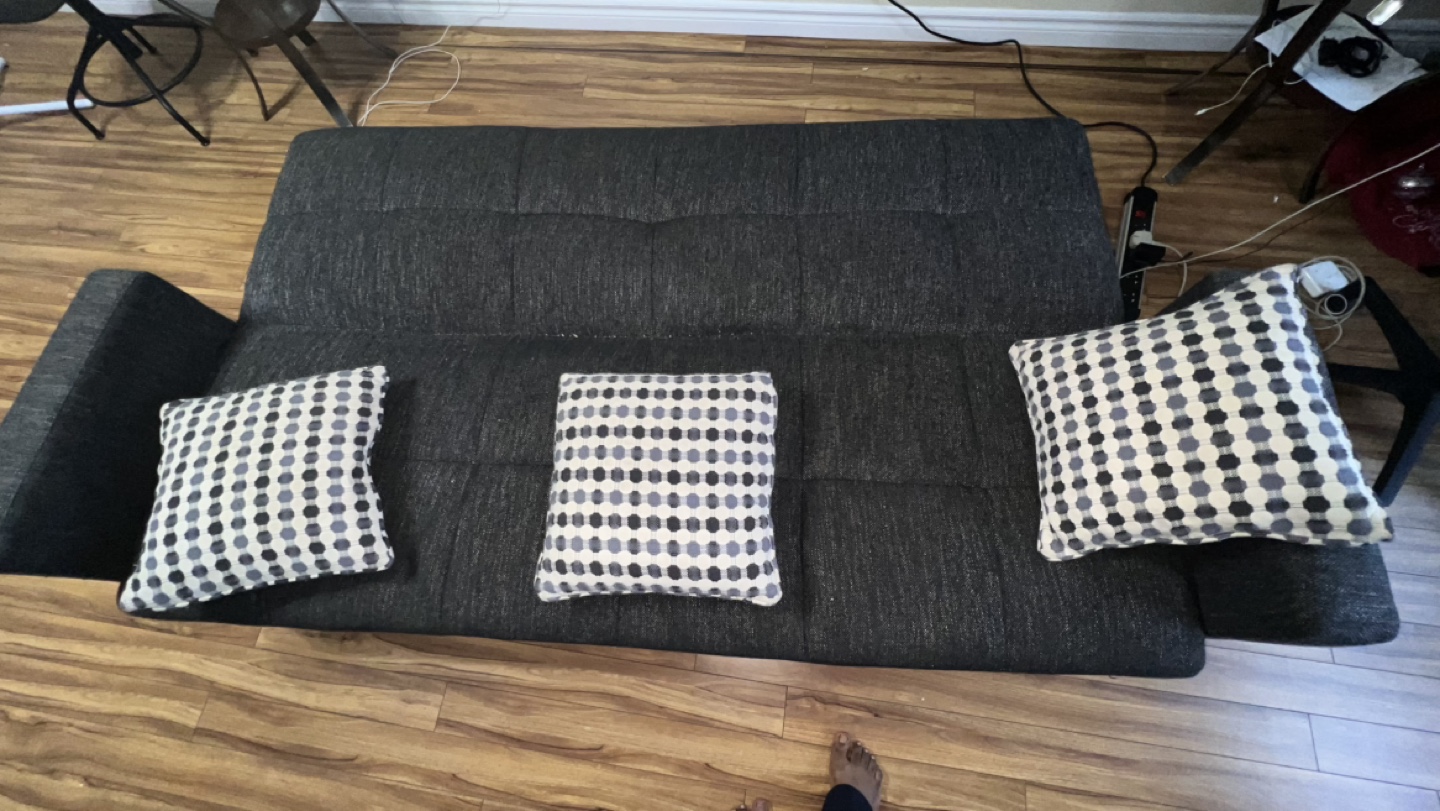 Dark Grey Futon Sofa Bed with Pillows - photo 4