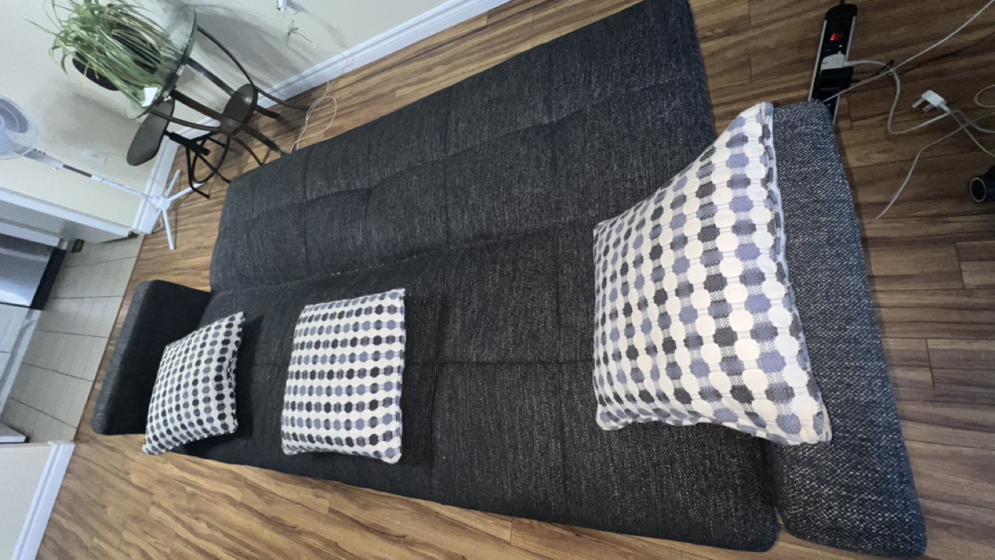 Dark Grey Futon Sofa Bed with Pillows - photo 2