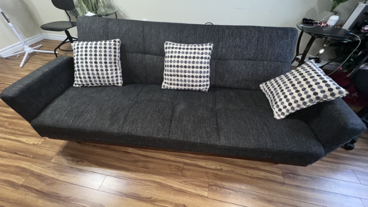 Dark Grey Futon Sofa Bed with Pillows - photo 5