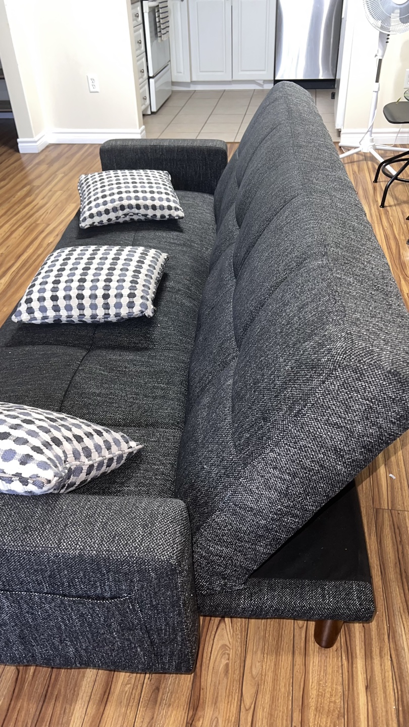 Dark Grey Futon Sofa Bed with Pillows