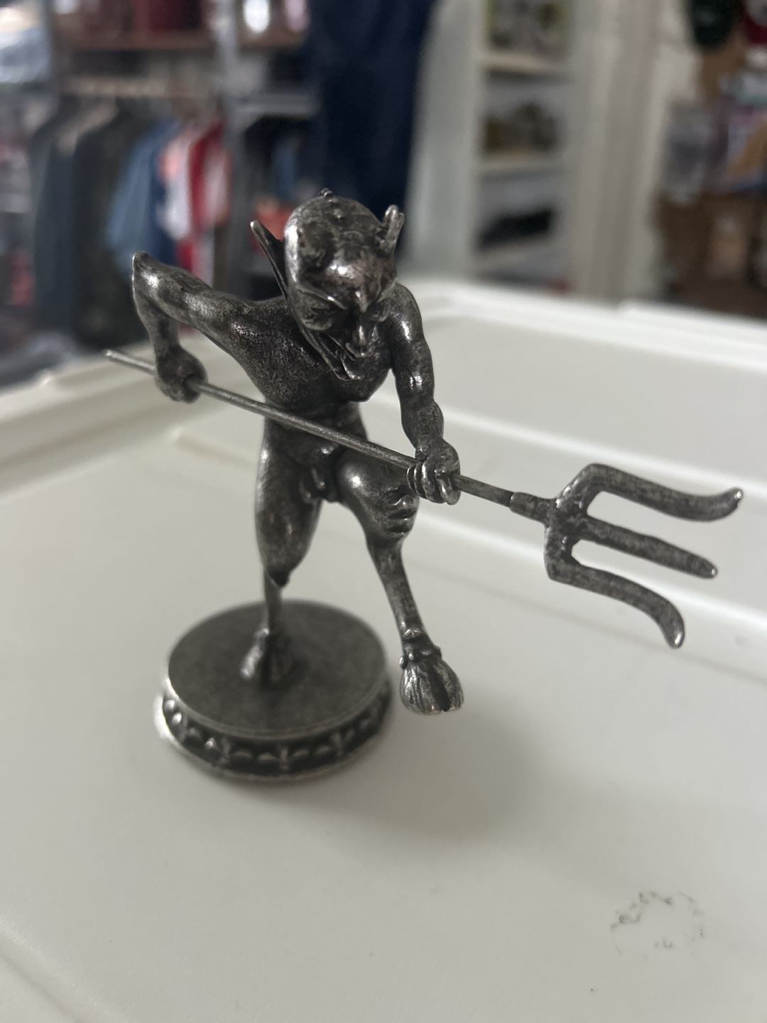 Devil with Pitchfork Pewter Statue