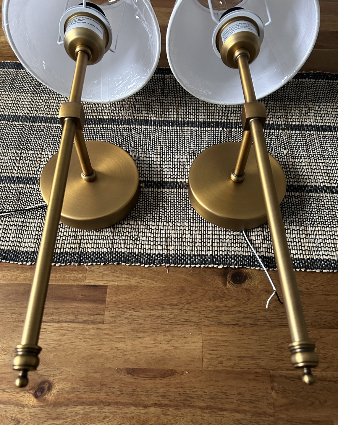 Pair of Brass Wall Sconces with White Shades - photo 3