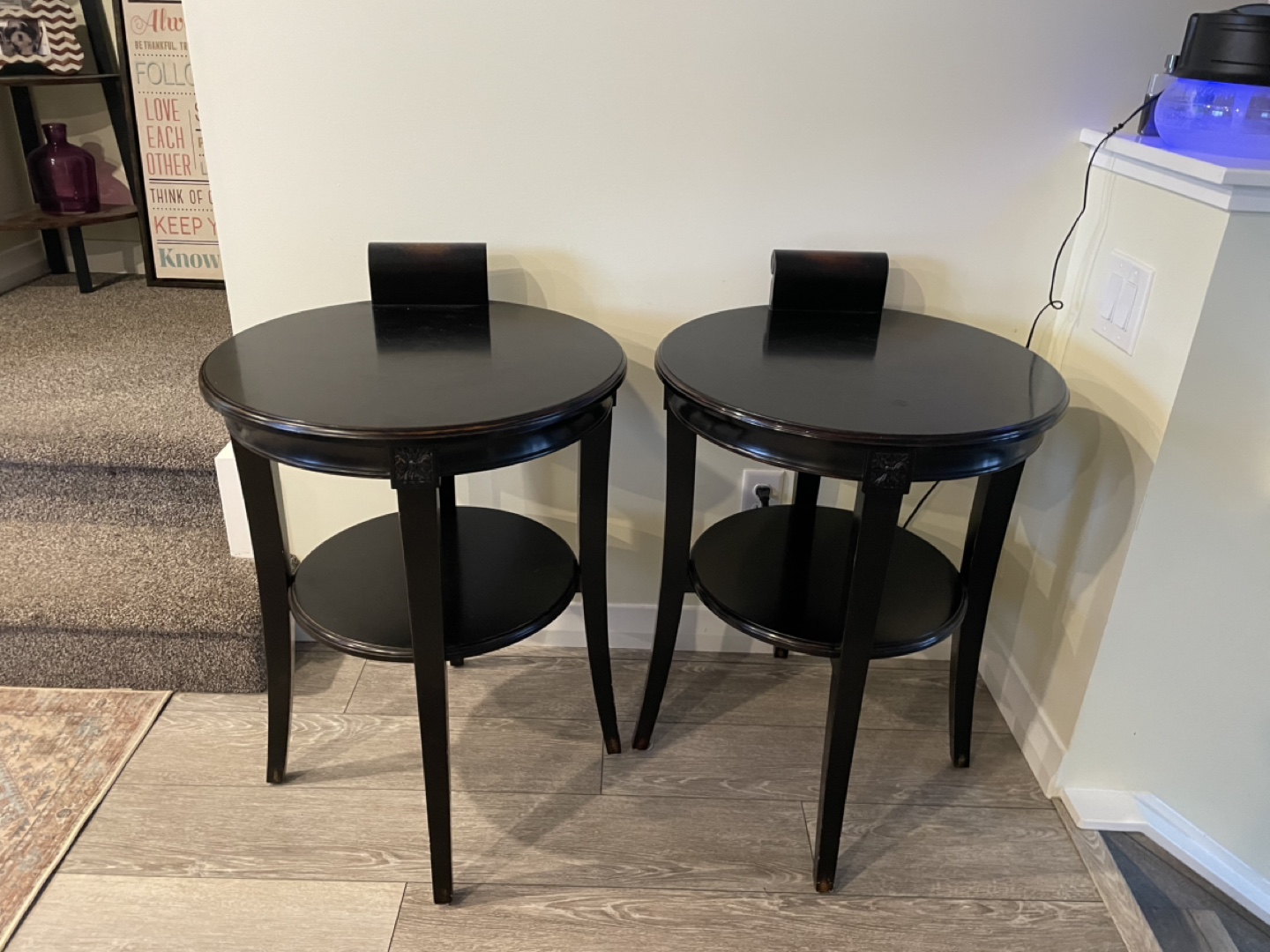Pair of Black Round End Tables