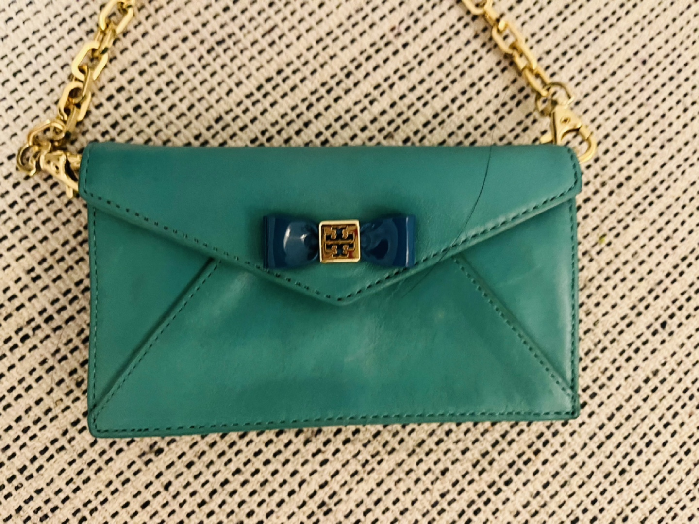 Tory Burch Teal Leather Crossbody Clutch