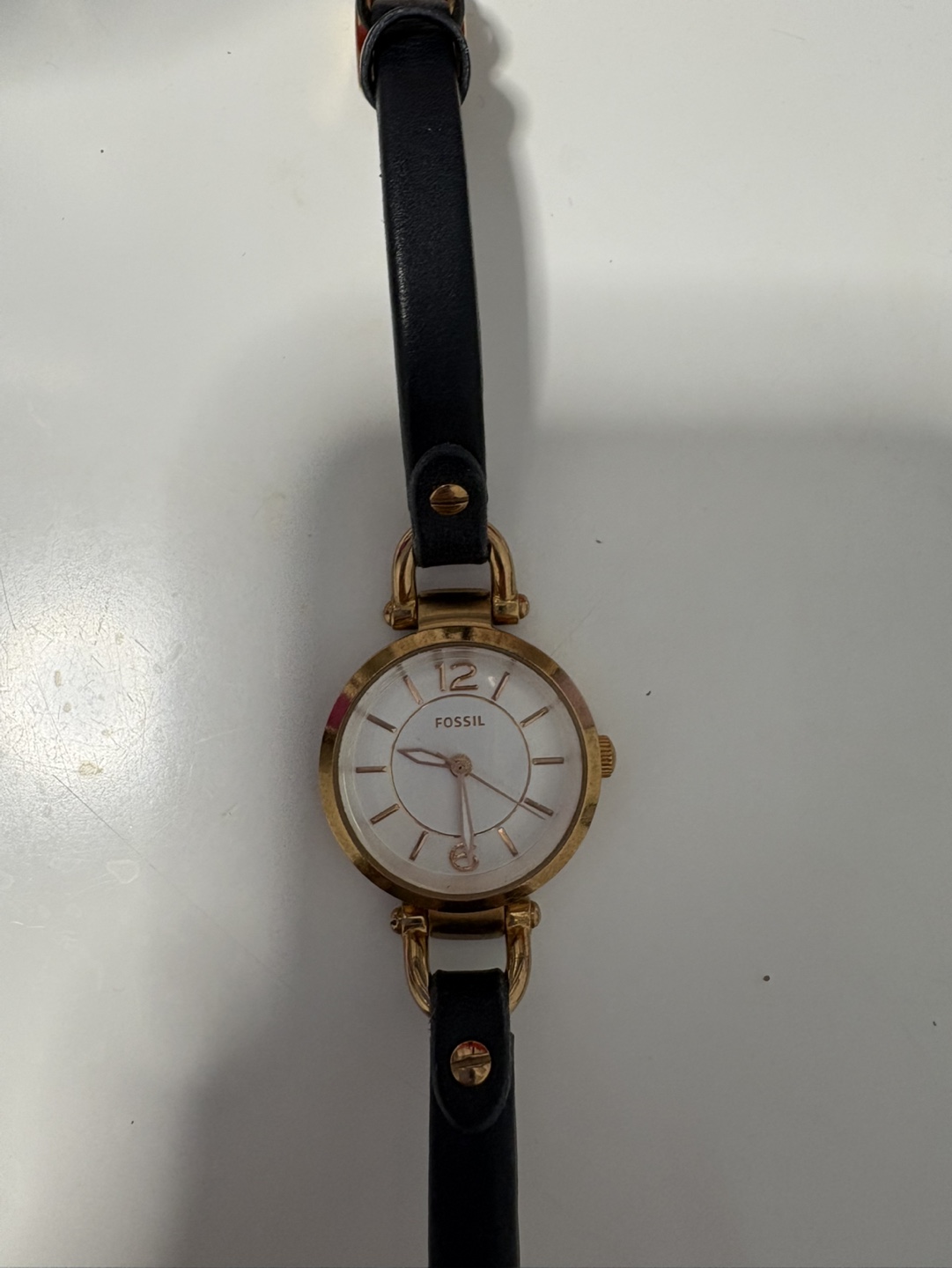 Fossil Women's Watch - Black Leather Band, Gold Tone