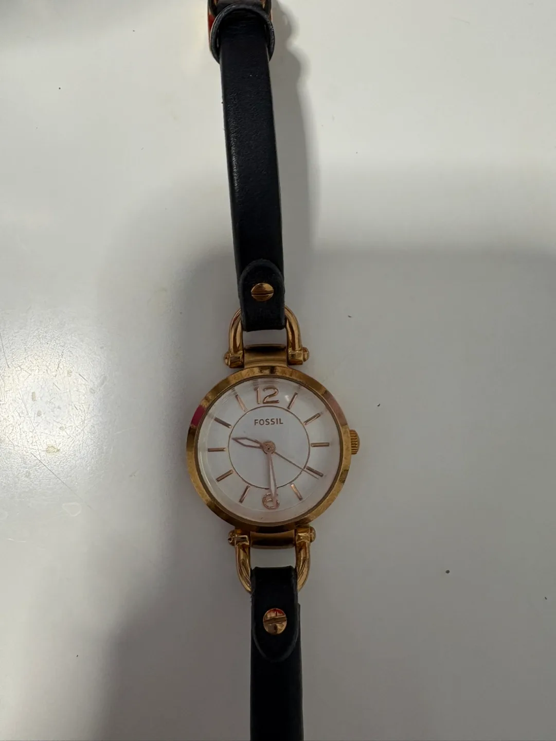 Fossil Women's Watch - Black Leather Band, Gold Tone thumbnail