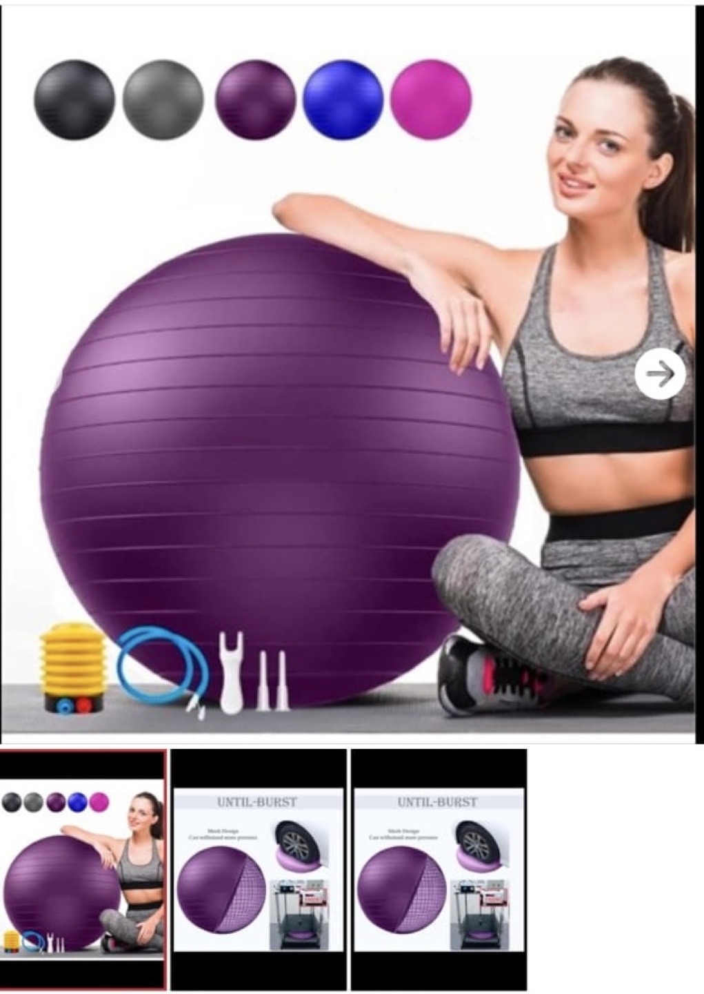 Anti-burst Exercise Ball, Yoga Ball, Fitness Ball - Purple
