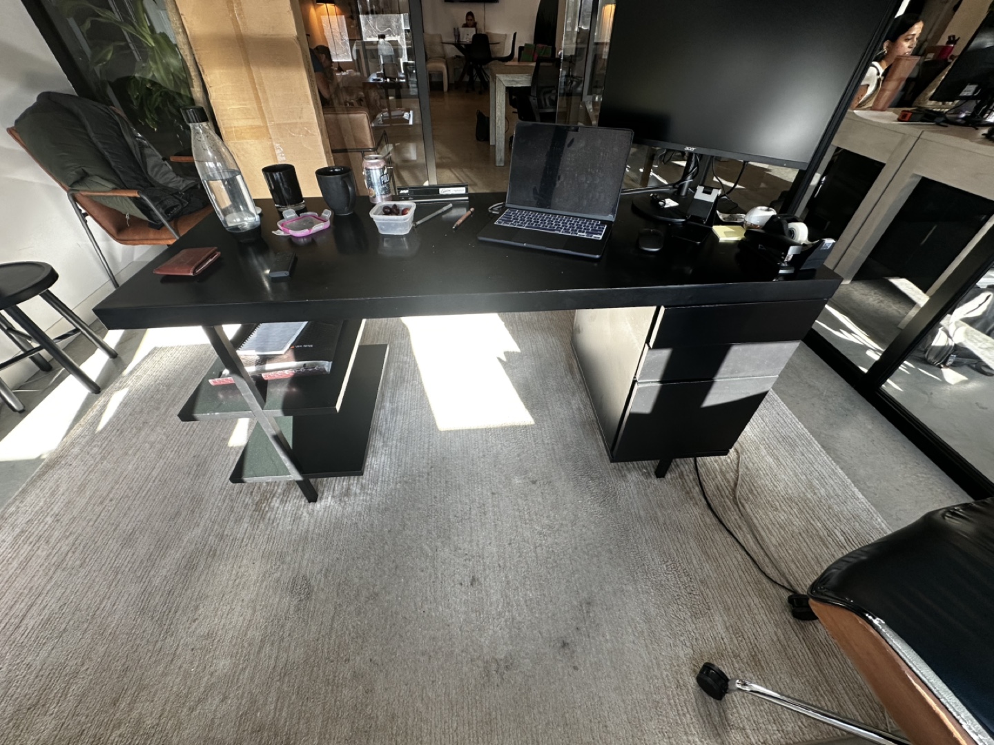 Modern Black Desk with Storage