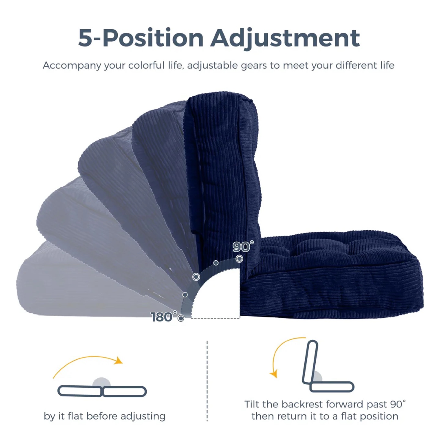 5-Position Adjustable Floor Chair - Navy Blue - photo 3