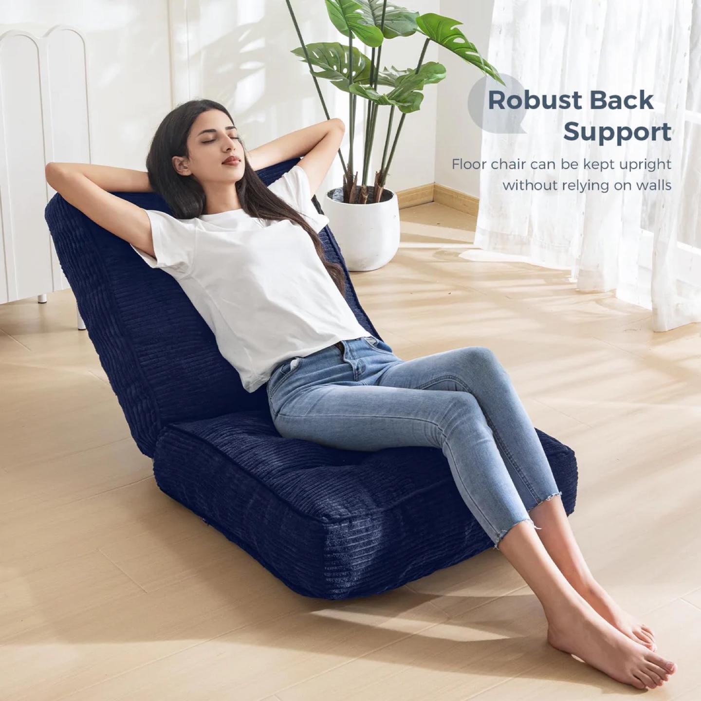 5-Position Adjustable Floor Chair - Navy Blue - photo 4