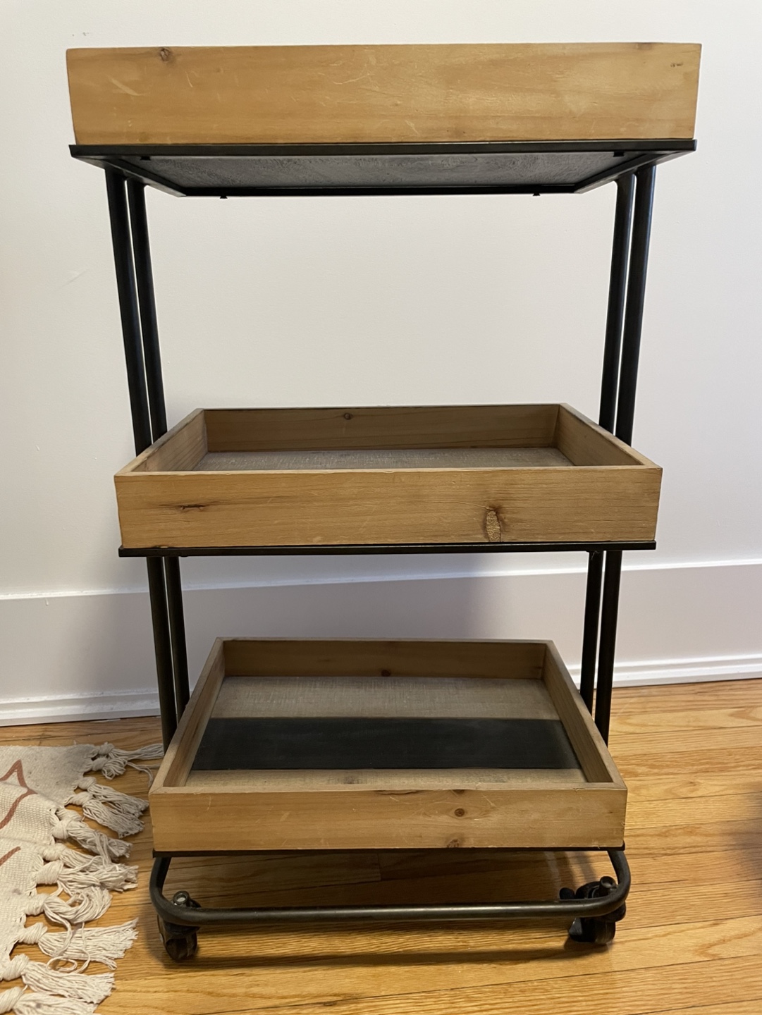 Three-Tier Rolling Cart with Wooden Trays